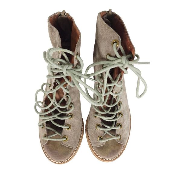 Free PeopleXJeffrey Campbell Women's US5,5 Taupe Leather Lace-up Ankle Booties - Picture 5 of 14